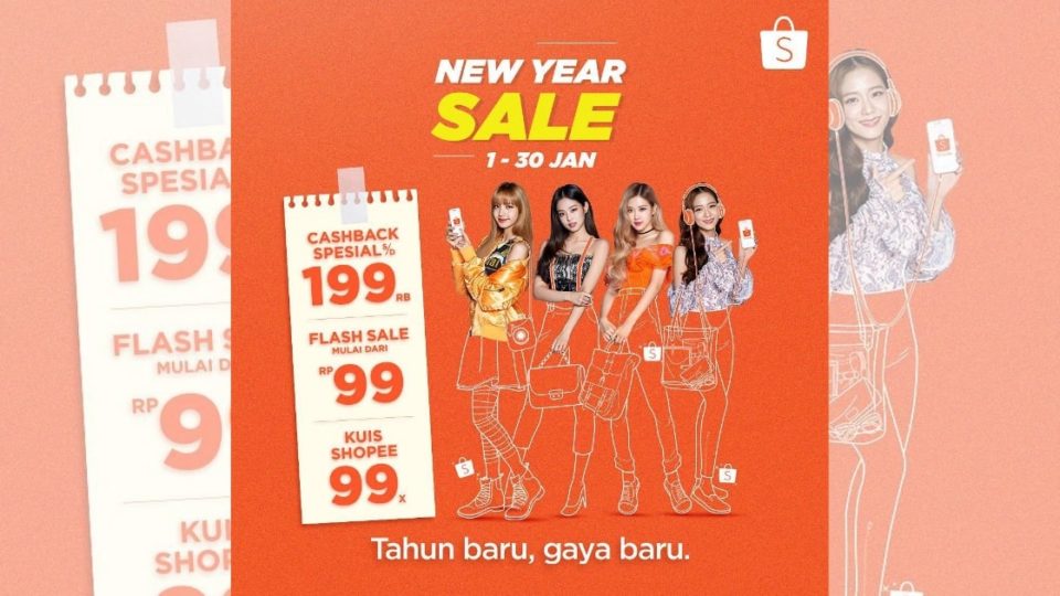 Shopee’s latest ad for their new year sale features BLACKPINK members, only with the lower half of their bodies depicted as drawings this time. Photo: Instagram/@shopee_id