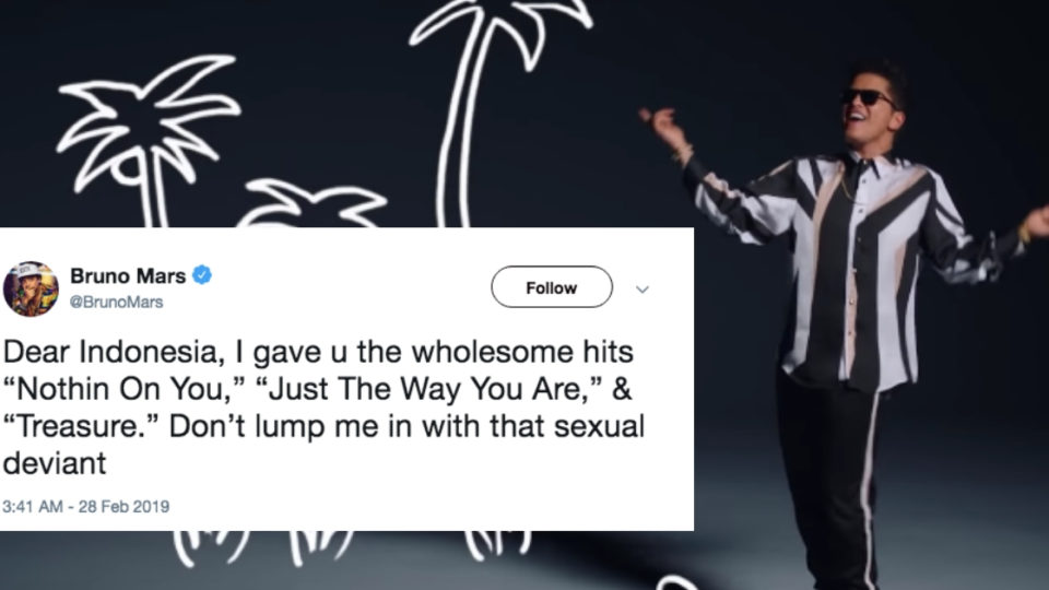 Screenshot from Bruno Mars’ ‘That’s How I Like’ video and Twitter. (Youtube/Bruno Mars & Twitter/@BrunoMars