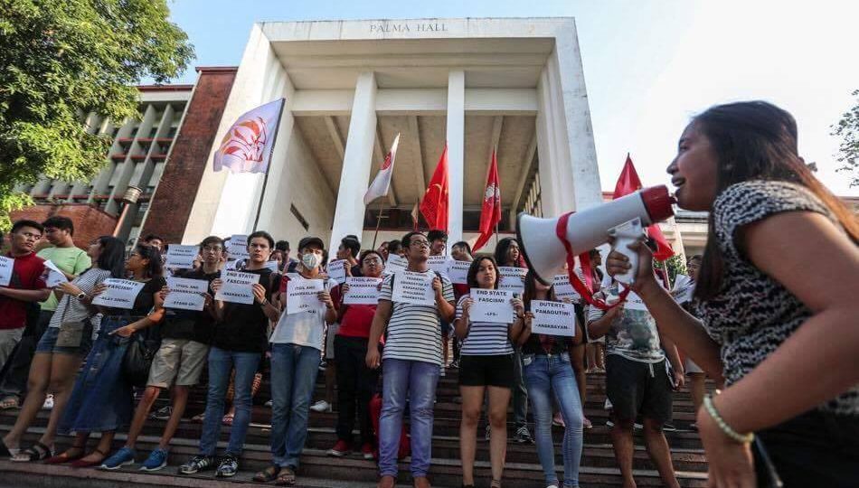 Students protesting at the University of the Philippines Diliman. Photo: Jonathan Cellona/ABS-CBN News
