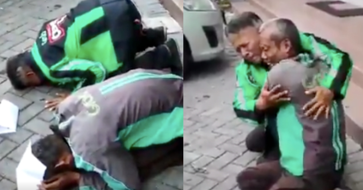 Pak Tri and Pak Supriyono, the Grab drivers who won the company-funded Umrah pilgrimage trips. Photo: Twitter/@Sask2a