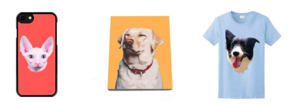 Buddy Case (PHP649/US.42); Canvas Artwork (PHP1,199/US.94); Crew Neck Shirt (PHP799/US.29). Photo: Printed Pets