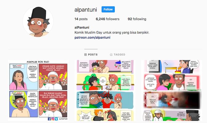 Screenshot of @alPantuni’s restored Instagram page taken on Feb 19, 2019, featuring new comic strips.