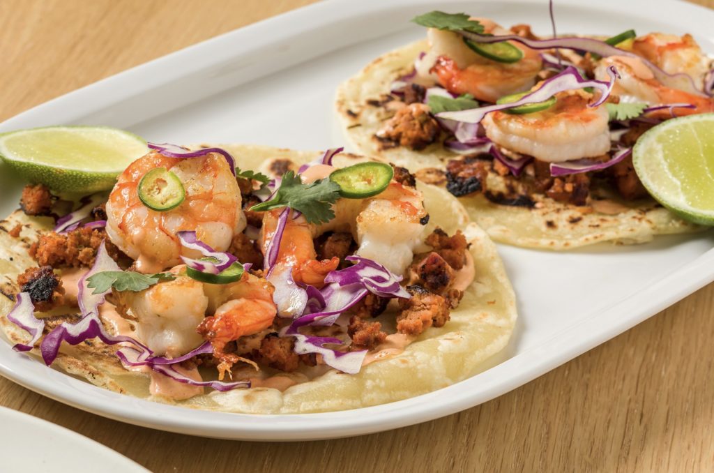 Big Sur's ‘baja’ tacos with grilled prawns. Photo via Spice Marketing.