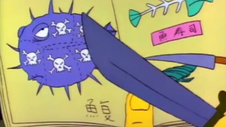 “Poison…poison…tasty fish!” Screengrab via YouTube.