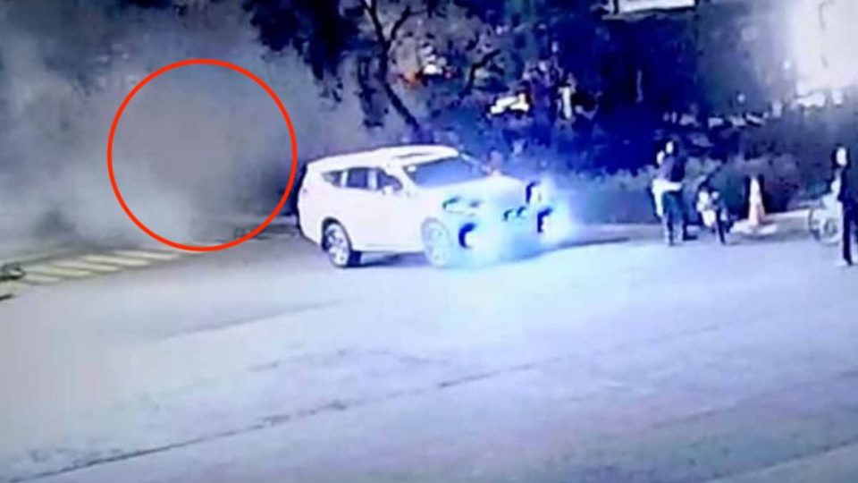 Screengrab from the CCTV footage of the small explosion near the venue of the second Indonesian presidential debate on Feb 17, 2019. 