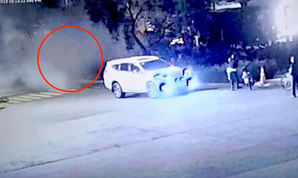 Screengrab from the CCTV footage of the small explosion near the venue of the second Indonesian presidential debate on Feb 17, 2019. 