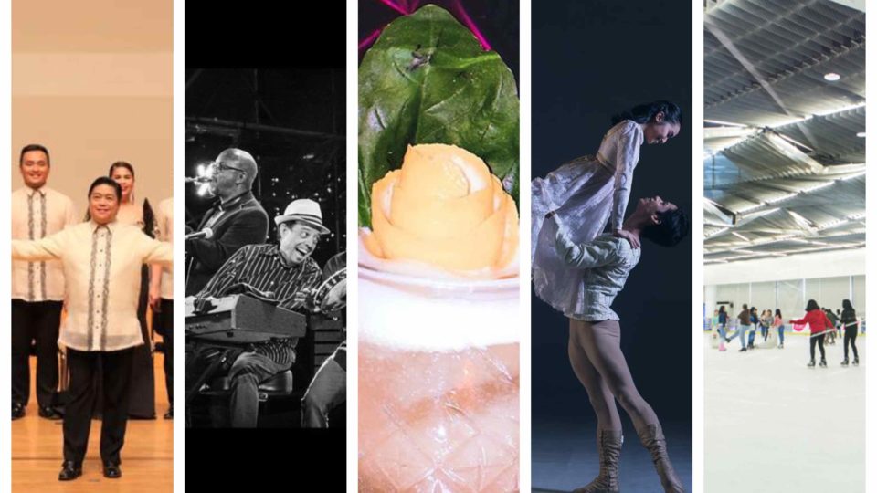 Image composite: Jacques Manuntag; Philippine Madrigal Singers, Sergio Mendes, Lan Kwai Speakeasy & Hong Kong Cuisine, and Ballet Philippines Facebook pages. 