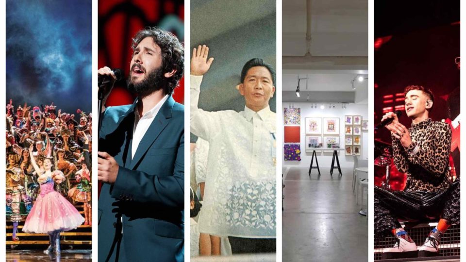 Image composite: Philippine Presidential Museum and Library; The Phantom of the Opera, Josh Groban, Art Fair Philippines, and Years & Years Facebook pages. 