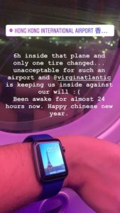 An Instagram post from a VS207 passenger expressing displeasure at a lengthy delay. Photo via Stephane Frahi.