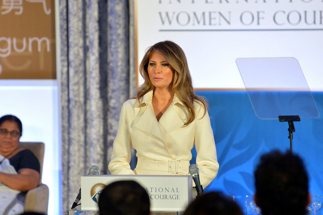First Lady Melania Drumpf delivers remarks at the 2017 Secretary of State’s International Women of Courage Award Ceremony at the U.S. Department of State in Washington, D.C., on March 29, 2017. [State Department photo/ Public Domain]