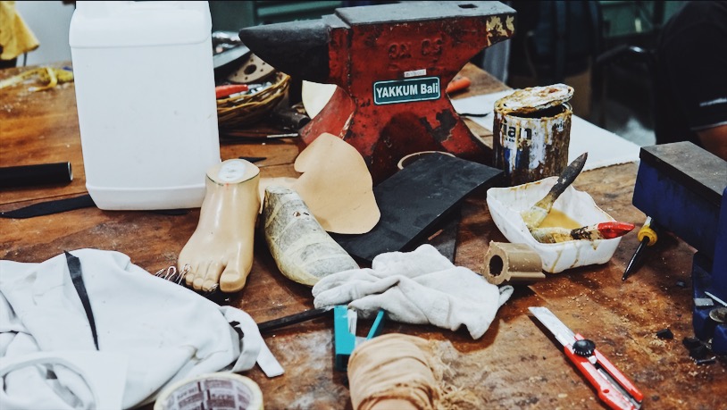 The lab at Puspadi Bali where prosthetics and orthotics are made for those in need. Photo: Julianne Greco/Coconuts Bali