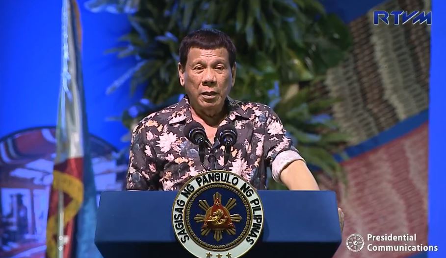 President Rodrigo Duterte at a campaign rally in Koronadal City, South Cotabato yesterday. Photo: Screenshot from Radio Television Malacañang Palace