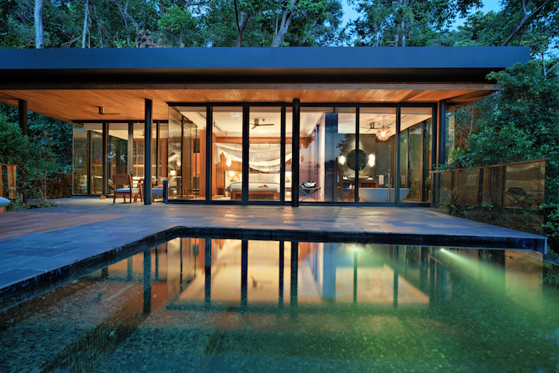 The suite at night. Photo: Six Senses Krabey Island