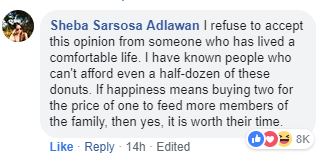 Karla Singson and donuts. Photo: Singson's Facebook account/Court Prather on Unsplash
