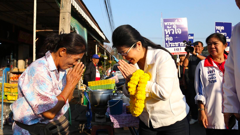 Pheu Thai prime minister candidate Sudarat Keyuraphan  campaigns in the final days of the March 25 election. Photo: Pheu Thai Party / Facebook