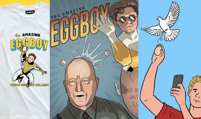 Indonesian artists (From left: Get Dirrty, Myodauz and Hari Prast) paying tribute to Will Connolly AKA Egg Boy. Photos: Instagram