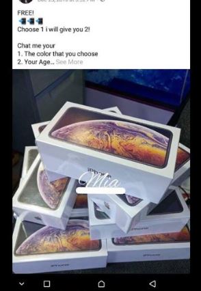 One of the fake account's post promising a free iPhone. Photo: Grace Reyes