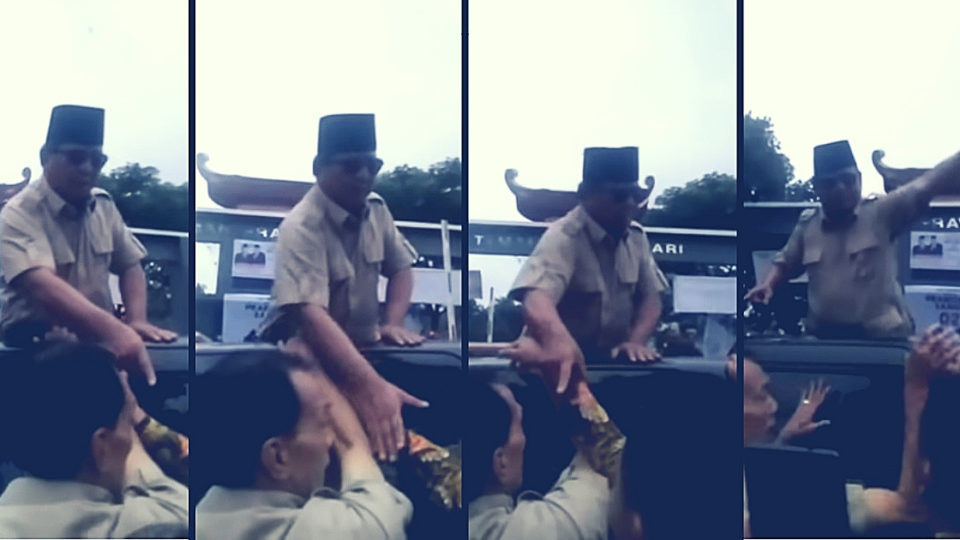 Presidential candidate Prabowo campaigning yesterday in Cianjur, West Java. Screenshots” Berita Kamu / Youtube
