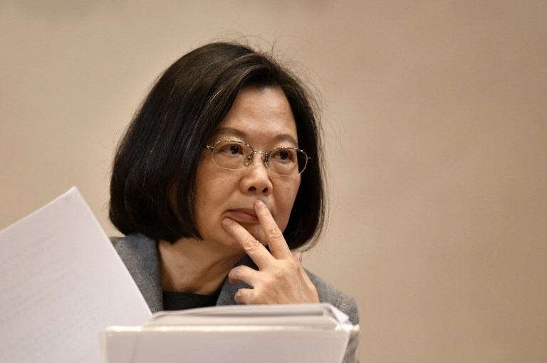 Taiwan President Tsai Ing-wen attends a press conference in January. Photo via AFP.