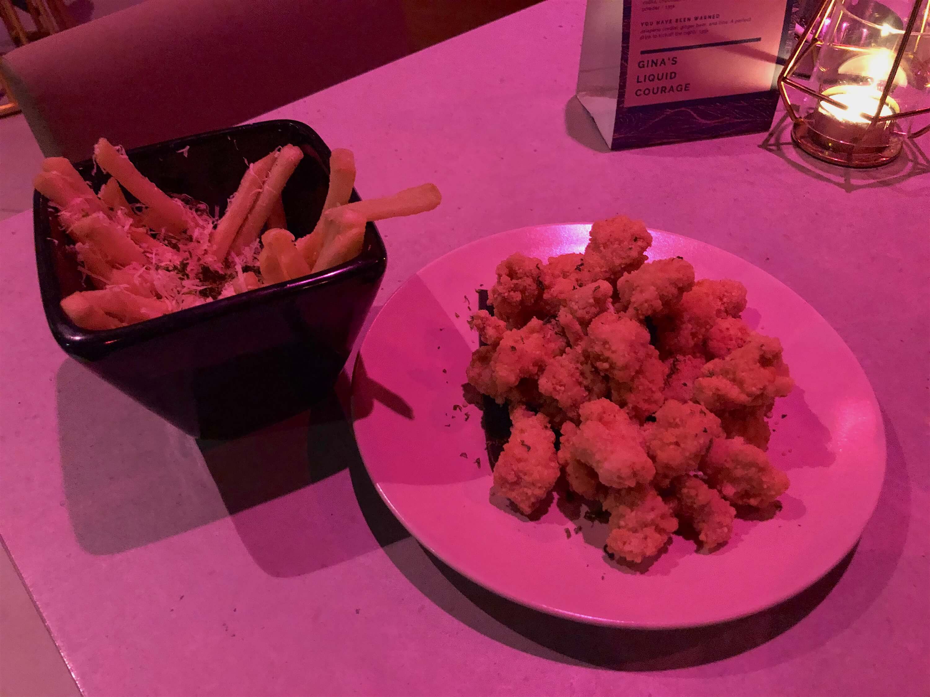 Munchies: Taiwanese Salt and Pepper Popcorn Chicken, and Truffle Fries. Photo: Nadia Vetta Hamid/Coconuts Media