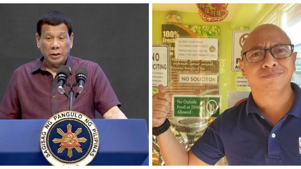 President Rodrigo Duterte and former solicitor general Florin Hilbay. Photo: Screenshot from Radio Television Malacañang/Hilbay’s IG account