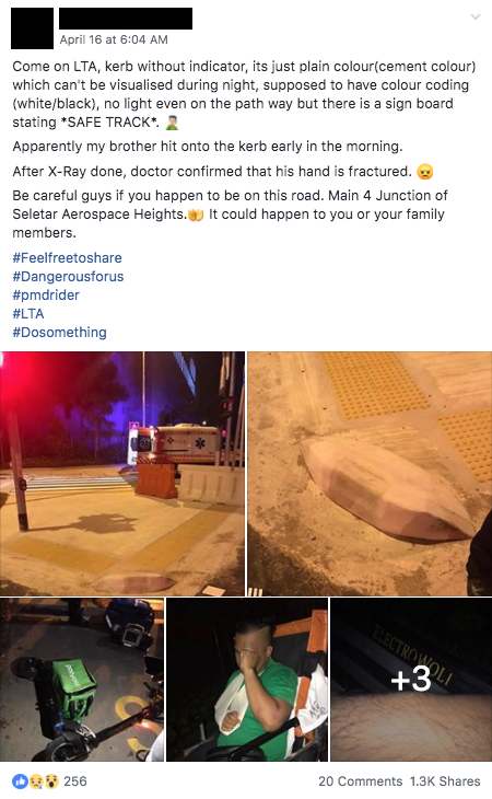 Screengrab of Nur'syairah Reez'Qi's post on Singapore Food Delivery PMD Riders Club's Facebook page