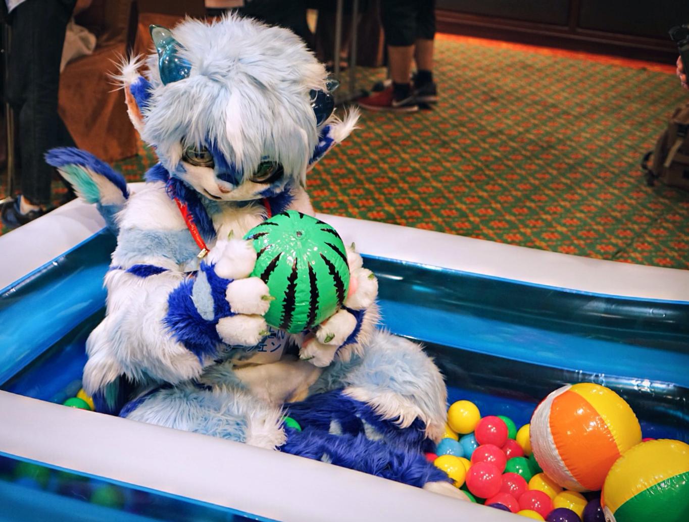 Rufen from Japan playing in a ball pit 