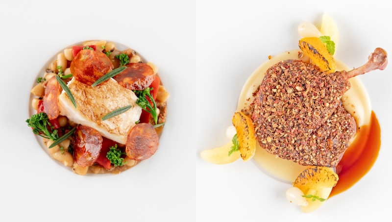 La Premiere menu: cod confit and duck leg dishes. Photos: Air France