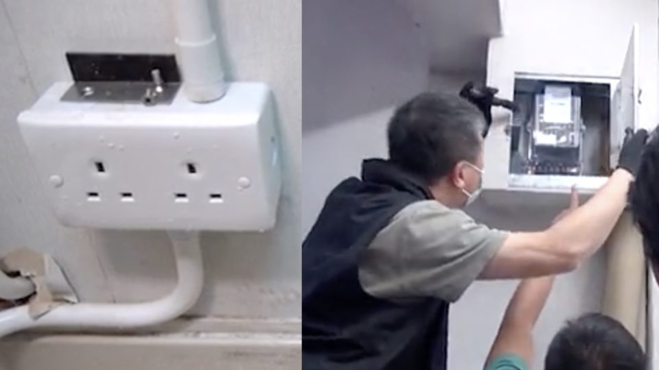 Police arrive at the site of the June 4 Museum ahead of its opening after vandals broke in and poured salt water on the electrical sockets and damaged furniture. Screengrabs via Apple Daily video.