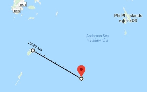 Map showing distance of seastead from a small Thai island. Image: Ocean Builders/Google
