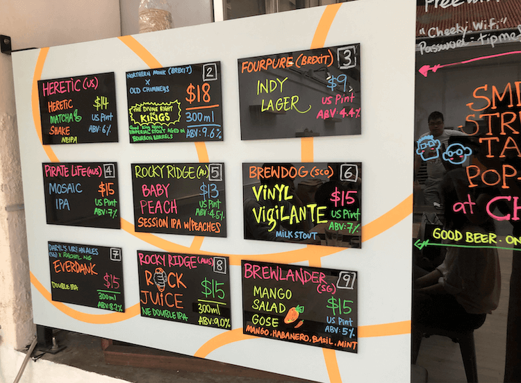 The brews currently on tap. Photo: Coconuts Media