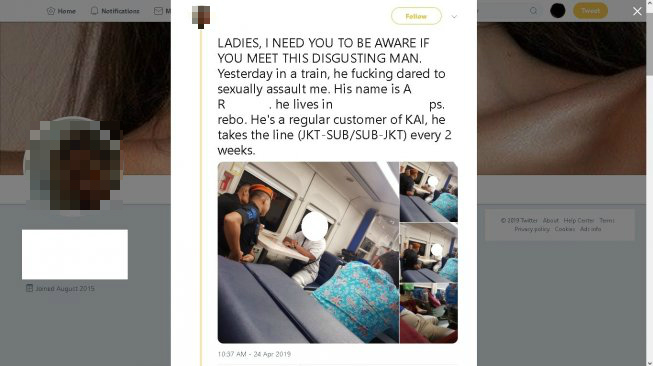 A screenshot of the alleged victim’s viral tweet. Photo: Twitter