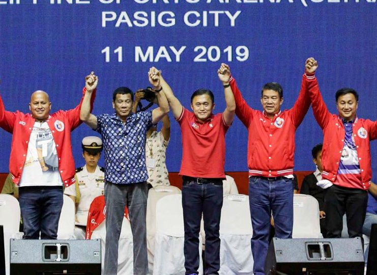 President Rodrigo Duterte with Bato de la Rosa, Bong Go, Koko Pimentel, and Francis Tolentino. (Photo: George Calvelo/ABS-CBN News)