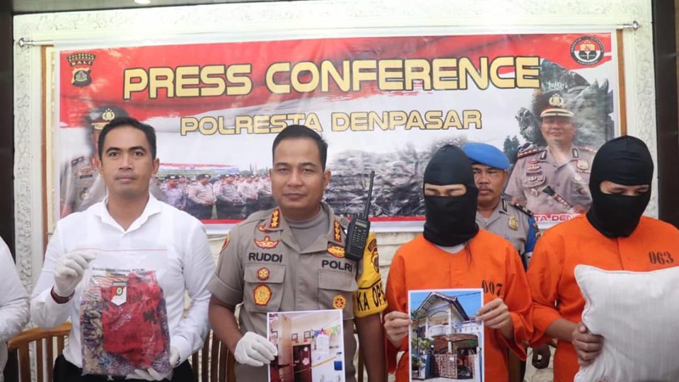 File photo of when Denpasar police named two suspects in the investigation of death of 3-month-old baby at a child daycare facility in Denpasar. Photo: Humas Polda Bali / Facebook