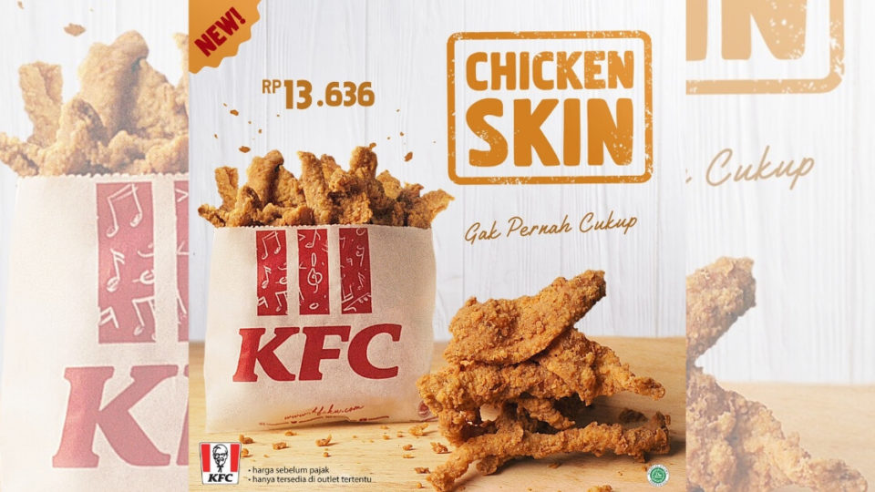 Get ready to clog up your arteries because KFC Indonesia is now selling the chicken skin by itself. Photo: Twitter/@KFCINDONESIA