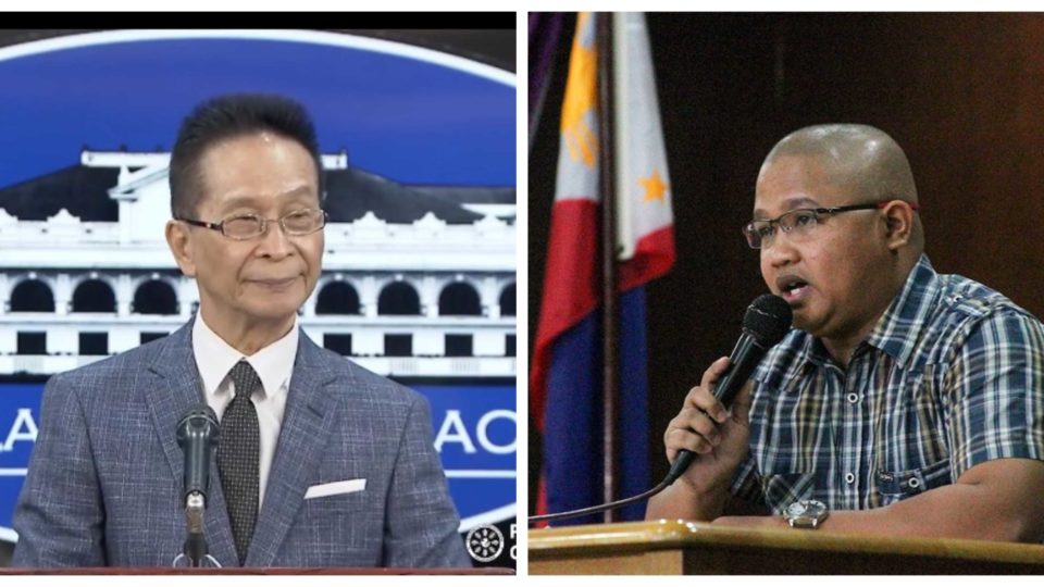 Presidential Spokesperson Salvador Panelo (left) and Peter Joemel Advicula, AKA Bikoy. Photo: Screenshot from Radio Television Malacañang and Jonathan Cellona/ABS-CBN News. 