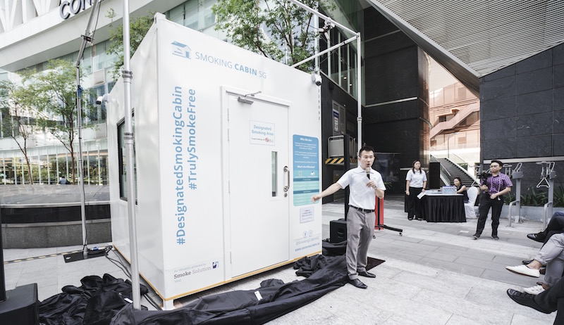 Stefen Choo, Director, Southern Globe Corporation launching Smoking Cabin SG. Photo: Joel Lim Photography