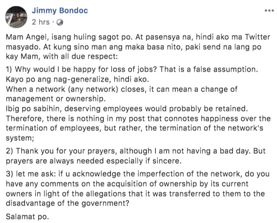 Photo: Screenshot from Jimmy Bondoc's FB