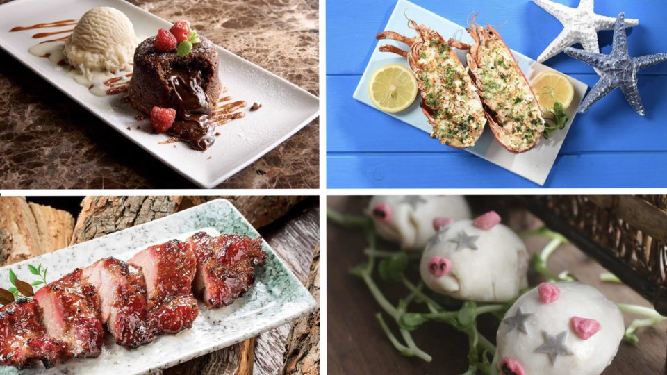 (Clockwise from top left) Morton’s hot chocolate cake, The Place’s baked lobster with feta cheese, Jade Dragon’s Iberico pork, and Drunken Pot’s piggy dumplings. Photos: Katherine Amara, Cordis, Forks and Spoons and Coconuts Media