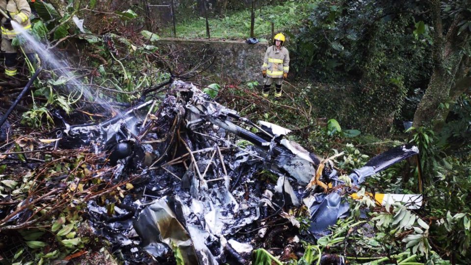 Hong Kong Police posted on social media what remains of a helicopter that crashed near Kadoorie Farm on Sunday. Facebook/Hong Kong Police Force.