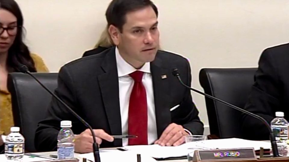 US Senator Marco Rubio speaks at a hearing on Hong Kong affairs in Washington, DC on Wednesday. Screengrab via YouTube.