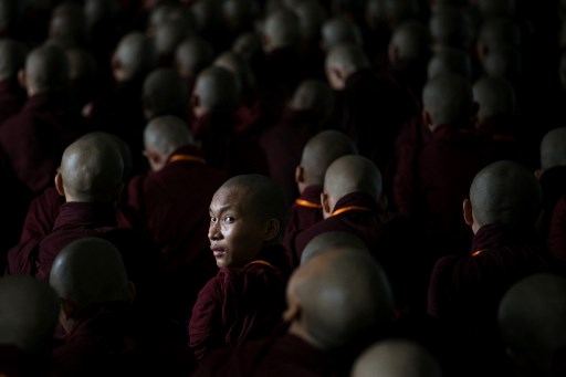 Buddhist monks attend the annual meeting of the ultra-nationalist group Buddha Dhamma Parahita Foundation, previously known as Ma Ba Tha, in Yangon on June 17, 2019. (Photo by Sai Aung MAIN / AFP)