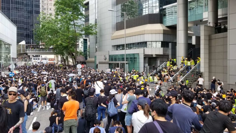 Protesters occupying the area outside police headquarters in Wan Chai. Photo by Vicky Wong.