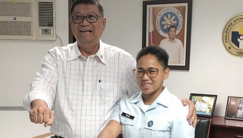 Philippine Sports Commission chairman William Ramirez with athlete Hidilyn Diaz. Photo: PSC handout/ABS-CBN News