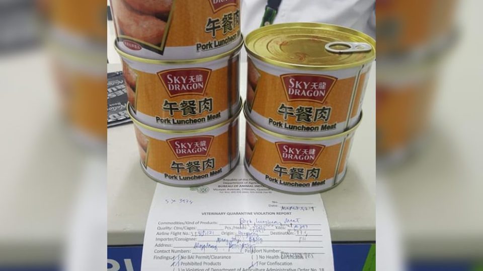 The canned goods seized from the unidentified overseas Filipino worker. Photo: Manny Piñol’s Facebook account.