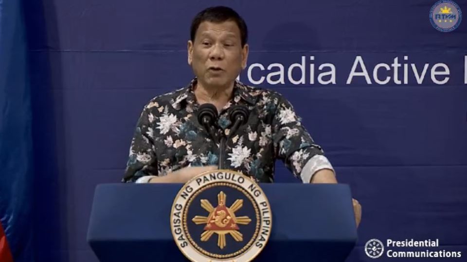 President Rodrigo Duterte during yesterday’s Eid’l Fitr celebration in Davao City. Photo: Screenshot from Radio Television Malacañang  