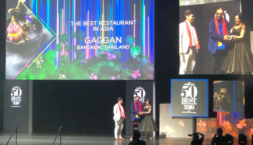 Chef-proprietor of Gaggan, Anand Gaggan, at the World's 50 Best Restaurants 2019 ceremony held in Singapore. Photo: Coconuts Media