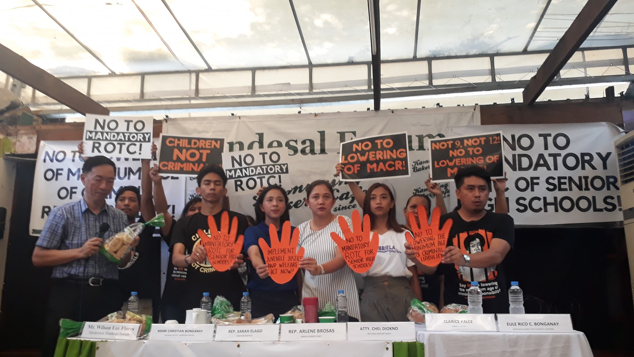 Members of various party-list groups in the House of Representatives protest against mandatory ROTC. Photo: Kabataan Party-List Facebook page.