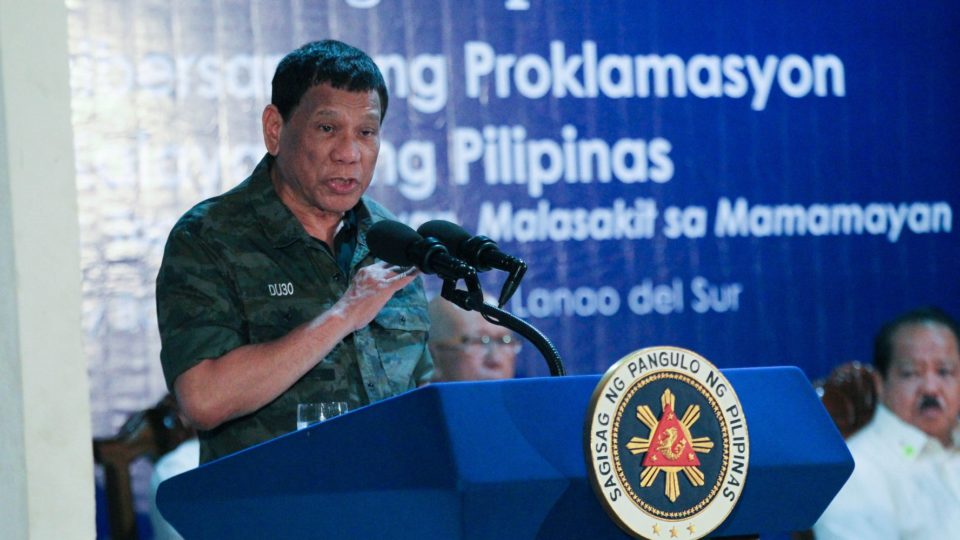 President Rodrigo Duterte at an event in Lanao del Sur on June 12, the day that the Department of Defence divulged the hit and run incident in the West Philippine Sea. Photo: Presidential Communications Facebook page