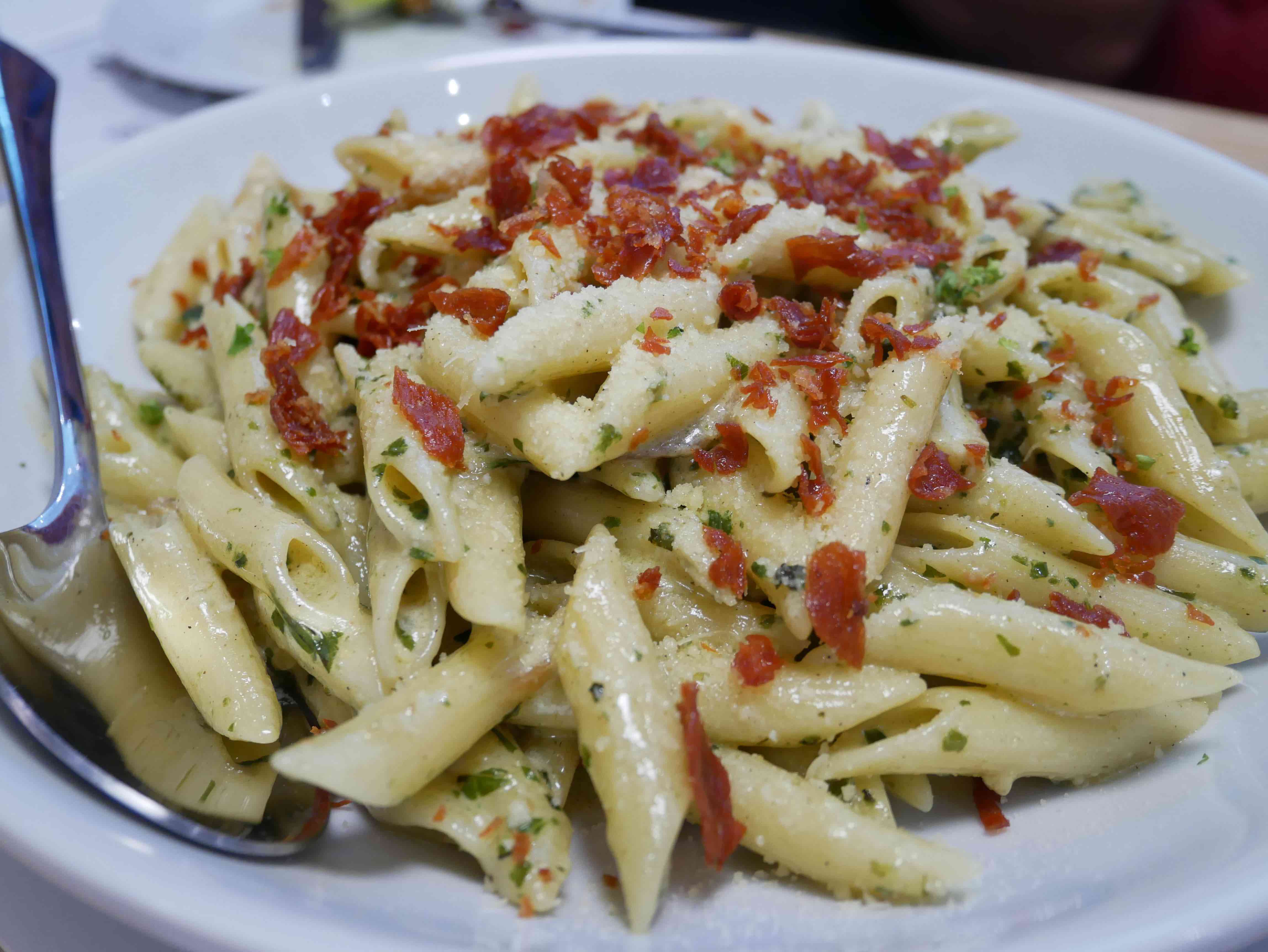The Creamy Pesto and Prosciutto pasta. (Photo: Rachel Malaguit/Coconuts)